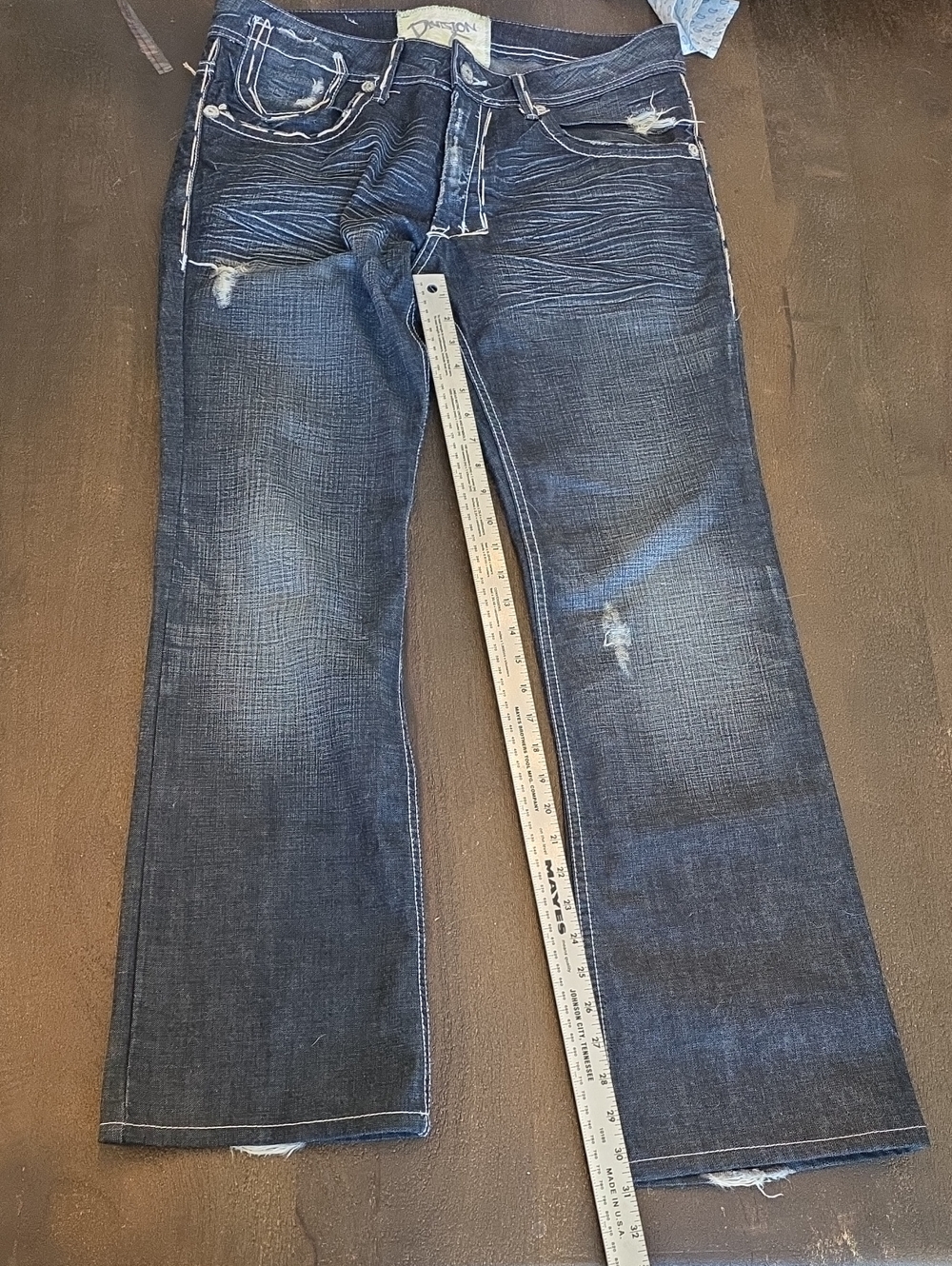 Mens / Womens 34 Waist 31 inseam Dark Wash  Bootcut Jeans - Distressed Detail